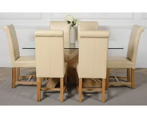 Valencia 160 cm x 90 cm Glass Dining Table and 6 Chairs Dining Set with Washington Ivory Leather Chairs