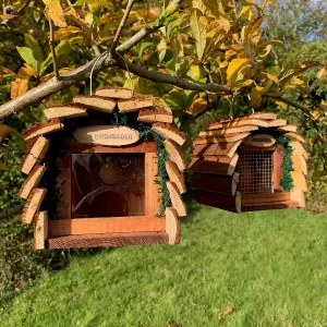 Hanging Wooden Barkwood Seed & Nut Bird Feeder Set