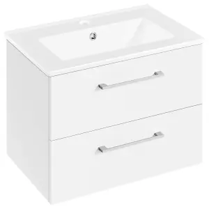 Yaheetech White Wall Mounted Bathroom Vanity Unit Cabinet with Ceramic Basin