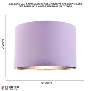 Modern Chic Lilac Cotton 12 Table/Pendant Lamp Shade with Shiny Silver Inner