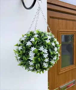 Best Artificial 28cm White Lily Hanging Basket Flower Topiary Ball - Suitable for Outdoor Use - Weather & Fade Resistant