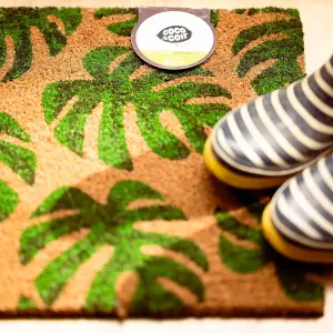 Coco & Coir Door Mats Indoor Outdoor Non Slip Monstera Plant Design Entrance Welcome Mat 40cm x 60cm MY MONSTERA