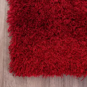 Red Plain Shaggy Handmade Plain Sparkle Rug for Bedroom & Living Room-120cm X 170cm