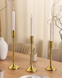 Set of 3 Candle Holders ZIMBABWE Metal Gold