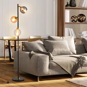 Costway Modern Floor Lamp Metal Standing Tree Light 3 Glass Globe Hanging Lampshade E27