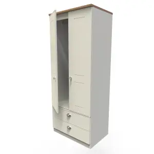 Albert 2 Door 2 Drawer Wardrobe in Cream Ash & Oak (Ready Assembled)