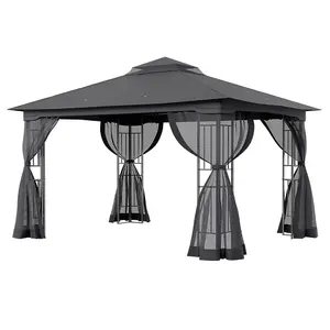 Dark Grey Rectangle Garden Gazebo Shade  UV Resistant Pergola 280cm H