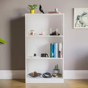 Vida Designs Cambridge White 3 Tier Medium Bookcase Freestanding Shelving Unit (H)1080mm (W)600mm (D)240mm