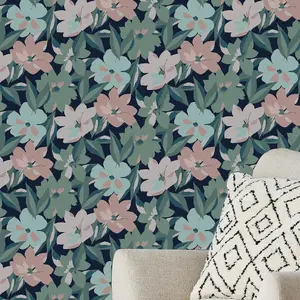 Next Hot House Floral Pink, Green & Blue Smooth Wallpaper