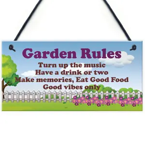 Red Ocean Cool Garden Rules Sign Hanging Shed Summerhouse Plaque Garden Sign For Outdoor Gate Sign Gift For Her Women