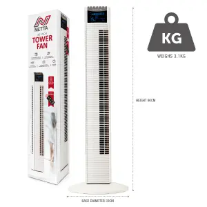 NETTA 36 Inch Tower Fan With Remote Control, Timer Quiet Cooling for Living Room, Bedroom, Office - White