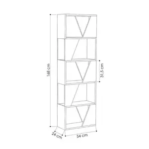 Gigi Modern Diagonal Freestanding Bookcase Stylish 5-Tier Storage Unit Anthracite