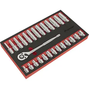 27 PACK DEEP Socket Set - 1/2" Metric Square Drive 6 Point & Ratchet Handle