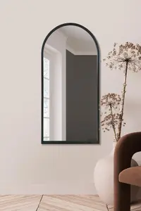 MirrorOutlet Arcus - Black Metal Framed Arched Wall Mirror 47" X 23.5" (120CM X 60CM)