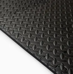 6x Black Interlocking Yoga Floor Mats EVA Foam-Rubber Leaf Grain Non Slip Tiles, Protection Mats - 60x60 cm (24 sqft)