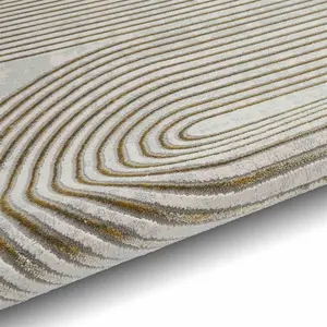 Grey Gold Abstract Striped Modern Easy to clean Rug for Dining Room-120cm X 170cm