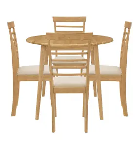 Hallowood Furniture Ledbury Drop Leaf Round Table Set with 4 Chairs in Light Oak Finish