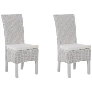 Set of 2 Dining Chairs ANDES Rattan White