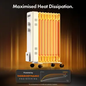 VonHaus Oil Filled Radiator 9 Fin, Oil Heater Portable Electric Free Standing 2000W for Home, Office, Any Room