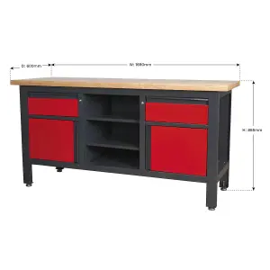 Sealey Work Station 2 Drawers 2 Cupboards & Open Storage 300kg Capacity AP1905A