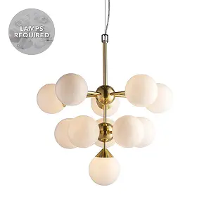 Luminosa Oscar Globe Pendant Satin Brushed Gold Effect Plate & Gloss White Glass 11 Light Dimmable IP20 - G9