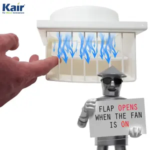 Kair White Cowled Outlet Grille 183mm External Dimension Wall Vent With 150mm - 6 inch Round Rear Spigot and Backdraught Shutter