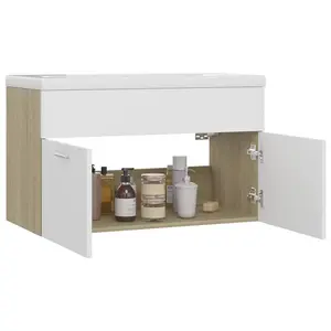 Saona 800mm Single Bathroom Vanity with Integrated Ceramic Basin White;Sonoma Oak