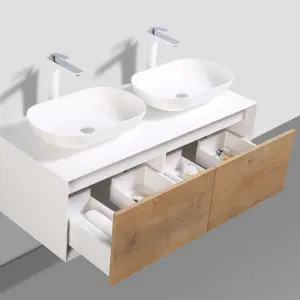 Declan White & Oak Wall Mounted Vanity Unit & Basin Set (W)1200mm (H)400mm