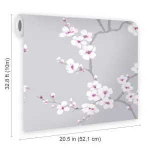 Fresco Apple Blossom Floral Grey Wallpaper