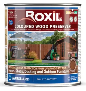 Roxil Wood Stain Preserver (1L Chestnut) - 5 Year Protection for Indoor & Outdoor Wood. No VOCs, Fast-Drying. 5m Coverage