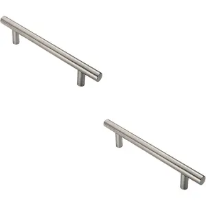 2x Straight T Bar Pull Handle 775 x 30mm 600mm Fixing Centres Satin Steel