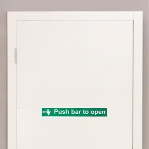 EAI - Push Bar To Open Sign 600x100mm Self Adh Semi Rigid PVC