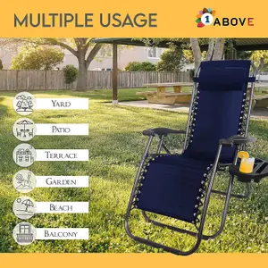 1ABOVE Set of 2 Folding Reclining Chairs Heavy Duty Textoline Zero Gravity Chairs Garden Outdoor Patio Sun Loungers Blue