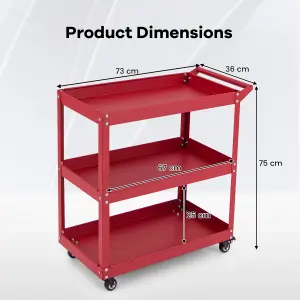 Costway 3-Tier Rolling Tool Cart Heavy-Duty Metal Cart Industrial Tool Organizer