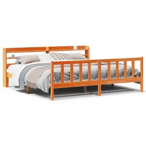 Berkfield Bed Frame with Headboard without Mattress Wax Brown 180x200 cm Super King