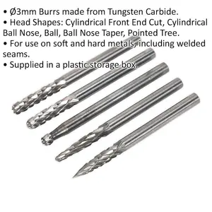 5 PACK - 3mm Micro Carbide Burr Bits Set - VARIOUS HEADS - Rotary Metal Cutter