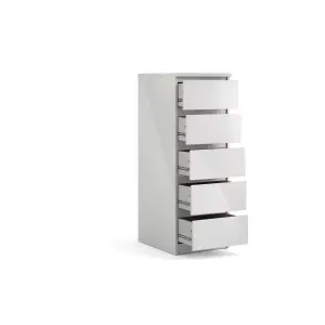 Esla High gloss white 5 Drawer Chest of drawers (H)1100mm (W)400mm (D)500mm