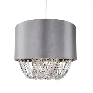 First Choice Lighting Grey Fabric Non Electric Pendant With Beaded Diffuser