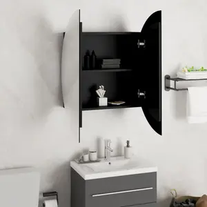 Berkfield Bathroom Cabinet with Round Mirror&LED Black 54x54x17.5 cm