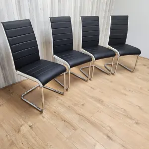 Dining Chairs High Back Set Of 4 Faux Leather Padded Marco Chrome Black White Kitchen Dining Room