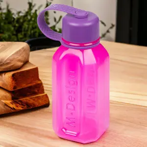 URBNLIVING 500ml Pink Reusable Water Drinking Sports Bottle Container Flask with Purple Leakproof Lid