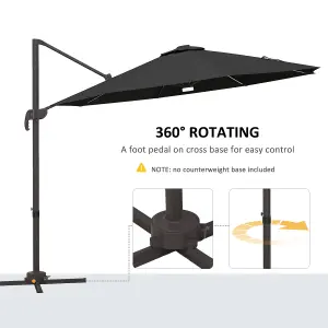 Outsunny 3(m) LED Cantilever Parasol Outdoor with Base Solar Lights Dark Grey