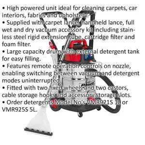 1500W Wet & Dry Valeting Machine - 30L Stainless Steel Drum - Detergent Tank