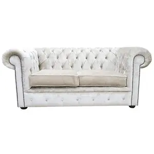 Chesterfield 2 Seater Sofa Settee Pastiche Linen Cream Velvet Fabric In Classic Style