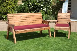 Charles Taylor Wooden Companion Angled Garden 4 Seat Chair Bench & Red Cushion