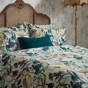 Cotton Floral Duvet Cover Set with Pillowcases Green/Brown / Super King - 2 Standard Pillowcases