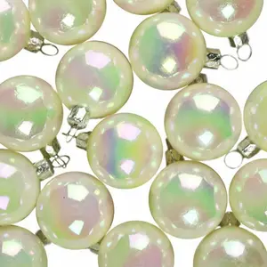 Luxury Shatterproof Ball Ornament (Set of 18) White Iridescent Shiny / 4cm H x 4cm W x 4cm D