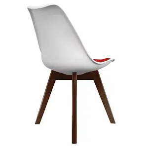 Soho White & Red Plastic Dining Chair with Squared Dark Wood Legs