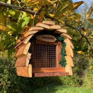 Hanging Wooden Barkwood Nut Bird Feeder