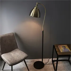 1600mm Floor Lamp - Antique Brass & Matt Black Industrial Resto Adjustable - Standing LED Light Base & Shade